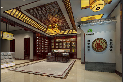 临澧古朴典雅的中式茶叶店大堂设计效果图